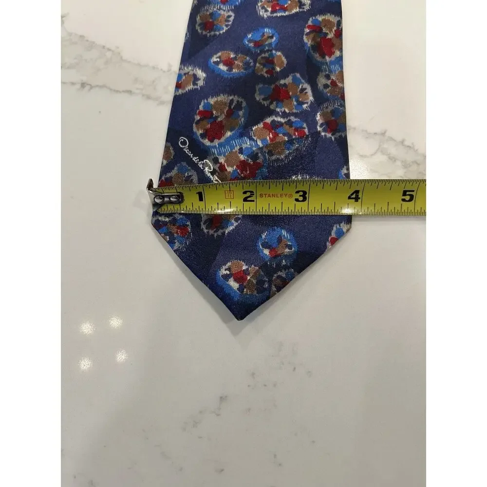 Oscar De La Renta Men’s Necktie Blue‎ 3.75” Silk Blend Geometric Logo Vtg Tie